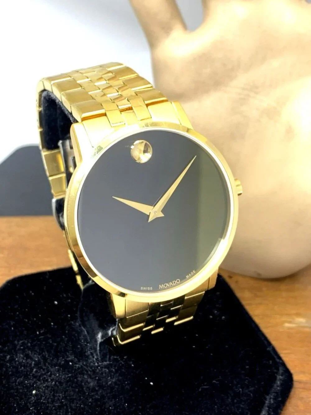 Movado Men's Watch 0607203 Museum Black Dial Swiss Quartz Gold Steel 40mm